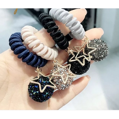 New Fashion Starry Blue Crystal Ball Five-pointed Star Phone Line Hair Band